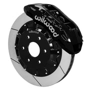 Wilwood black TX6R front caliper with an assembled 16-inch slotted rotor and mounting hat for six-lug GM trucks
