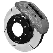 Wilwood gray TX6R front caliper with an assembled 16-inch slotted rotor and mounting hat for eight-lug GM/H2 trucks