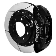 Wilwood black TX6R rear caliper with a 16-inch slotted rotor and hat for the 4.63-inch GM/H2 axle register