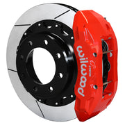 Wilwood red TX6R rear caliper with a 16-inch slotted rotor and hat for the 4.84-inch GM axle register