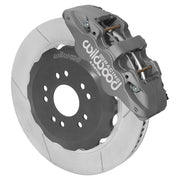 Wilwood gray AERO6 caliper over an assembled 14.00-inch slotted rotor and separate mounting hat