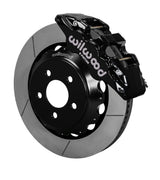 Wilwood black AERO6 front caliper with an assembled 14-inch slotted rotor and black mounting hat, shown for S550 Mustang or specified Ridetech hub spindles