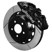Wilwood black AERO6 front caliper with an assembled 15-inch slotted rotor and black mounting hat, shown for S550 Mustang or specified Ridetech hub spindles