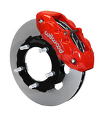 Wilwood red D8-4 caliper over an assembled 12.19-inch plain-face rotor and separate mounting hat
