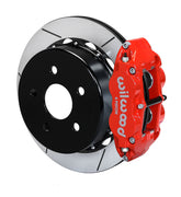 Wilwood red Superlite 4R caliper over an assembled 12.88-inch slotted rotor and separate mounting hat
