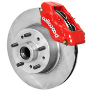 Wilwood red Dynalite front caliper around an 11.03-inch plain vented hub-and-rotor unit with studs, shown for Wilwood Pro Spindles