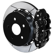 Wilwood black Superlite 4R caliper over an assembled 14.00-inch slotted rotor and separate mounting hat