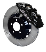 Wilwood black AERO6 caliper over an assembled 14.25-inch slotted rotor and separate mounting hat