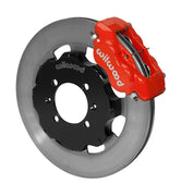 Wilwood red Dynalite caliper over an assembled 12.19-inch plain-face rotor and separate mounting hat