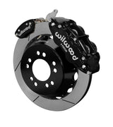 Wilwood black rear Superlite 4R service caliper and separate MC4 parking caliper around a slotted rotor assembly
