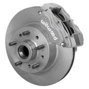 Wilwood gray Dynalite-M front caliper around an 11.03-inch plain vented hub-and-rotor unit with studs, shown for Mustang II, Pinto and Bobcat disc spindles