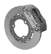 Wilwood Dynapro brake kit: Gray Dynapro caliper alongside a slotted rotor and visible bolted round rotor adapter; no separate wheel hub; 11.75-inch front brake setup for Asphalt Sprint.