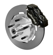 Wilwood Dynalite brake kit: Single-side assembly with a black caliper, plain rotor and polished aluminum hub with five wheel studs; 12.19-inch front brake setup for ProSpindle 5 x 5.