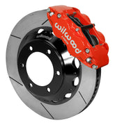 Wilwood Superlite 6R brake kit: A red Superlite caliper above a slotted rotor and deep black six-hole hat; 14-inch front brake setup for Toyota/Lexus Six-Lug.