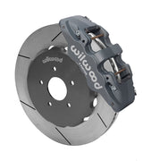 Wilwood AERO6-ST brake kit: Single gray anodized AERO6 caliper beside a slotted rotor assembled to a dark five-hole hat; 14-inch front brake setup for 370Z/G35/G37.