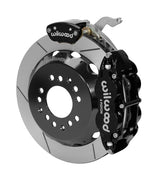 Wilwood C4 Corvette rear MC4 assembly showing the black Superlite 4R service caliper and separate MC4 parking caliper around a 12.88-inch GT-slotted rotor