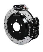 Wilwood NC MX-5 Miata rear MC4 assembly showing the black Narrow Dynapro Radial service caliper and separate MC4 parking caliper around a 12.88-inch drilled-and-slotted rotor