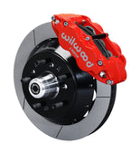 Wilwood 5x5 ProSpindle 12.88-inch front assembly with a red Superlite 6R caliper, 12.88-inch GT-slotted rotor and central wheel hub with studs