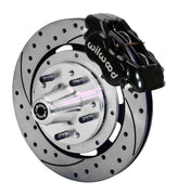 Wilwood C-body 12.19-inch Dynalite front assembly with a black Forged Dynalite Internal caliper, 12.19-inch drilled-and-slotted rotor and central wheel hub with studs