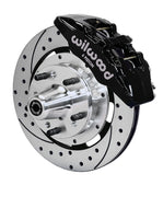 Wilwood C-body six-piston Dynapro front assembly with a black Dynapro 6 caliper, 12.19-inch drilled-and-slotted rotor and central wheel hub with studs