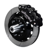 Wilwood C-body 12.88-inch Superlite front assembly with a black Superlite 6R caliper, 12.88-inch GT-slotted rotor and central wheel hub with studs