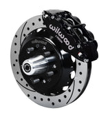 Wilwood C-body 14-inch Superlite front assembly with a black Superlite 6R caliper, 14.00-inch drilled-and-slotted rotor and central wheel hub with studs