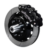 Wilwood C-body 14-inch Superlite front assembly with a black Superlite 6R caliper, 14.00-inch GT-slotted rotor and central wheel hub with studs