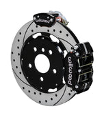 Wilwood five-lug Mini rear MC4 assembly showing the black Narrow Dynapro Radial service caliper and separate MC4 parking caliper around a 12.19-inch drilled-and-slotted rotor