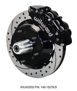 Wilwood 1982–1992 Camaro/Firebird 12.88-inch front assembly with a black Superlite 6R caliper, 12.88-inch drilled-and-slotted rotor and central wheel hub with studs