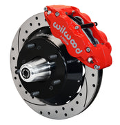 Wilwood 1982–1992 Camaro/Firebird 12.88-inch front assembly with a red Superlite 6R caliper, 12.88-inch drilled-and-slotted rotor and central wheel hub with studs