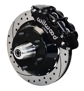 Wilwood 1982–1992 Camaro/Firebird 14-inch front assembly with a black Superlite 6R caliper, 14.00-inch drilled-and-slotted rotor and central wheel hub with studs