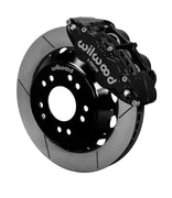 Wilwood C10 modular Pro Drop 13.06-inch front assembly with a black Superlite 6R caliper beside a 13.06-inch GT-slotted rotor and its mounting hat