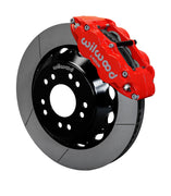 Wilwood C10 modular Pro Drop Superlite 14-inch front assembly with a red Superlite 6R caliper beside a 14.00-inch GT-slotted rotor and its mounting hat
