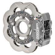 Wilwood gray inboard sprint caliper beside the assembled 11.75-inch scalloped Super Alloy vented rotor and splined center clamp