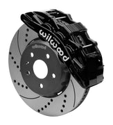 Wilwood black SX6R caliper over an assembled 14-inch drilled-and-slotted dynamic lug-drive disc and hat for the fifth-generation Camaro 14-inch front arrangement