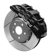 Wilwood black SX6R caliper over an assembled 14-inch slotted dynamic lug-drive disc and hat for the fifth-generation Camaro 14-inch front arrangement