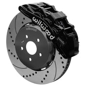 Wilwood black SX6R caliper over an assembled 15-inch drilled-and-slotted dynamic lug-drive disc and hat for the fifth-generation Camaro 15-inch front arrangement