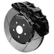 Wilwood black SX6R caliper over an assembled 15-inch slotted dynamic lug-drive disc and hat for the fifth-generation Camaro 15-inch front arrangement