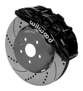 Wilwood black SX6R caliper over an assembled 15-inch drilled-and-slotted dynamic lug-drive disc and hat for the sixth-generation Camaro 15-inch front arrangement
