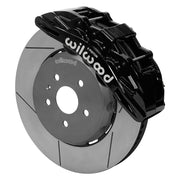 Wilwood black SX6R caliper over an assembled 15-inch slotted dynamic lug-drive disc and hat for the sixth-generation Camaro 15-inch front arrangement