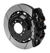 Wilwood black AERO6 caliper over an assembled 14-inch slotted rotor and separate hat for the Superformance GT40 rear installation