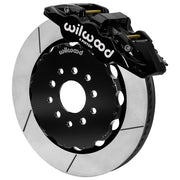 Wilwood black AERO6 caliper over an assembled 14-inch slotted rotor and separate hat for the Corvette/XLR or specified Ridetech hub-spindle front installation