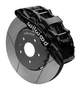 Wilwood black SX6R caliper over an assembled 14-inch slotted dynamic lug-drive disc and hat for the Corvette C7 front arrangement