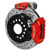 Wilwood Dynalite rear brake kit, Big Ford new-style 2.50-inch offset, 12.19-inch SRP rotors: Assembled rotor view with a red hydraulic service caliper on the side and a separate red electronic parking caliper above it.