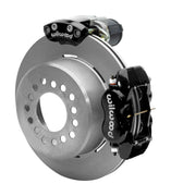 Wilwood Dynalite rear brake kit, Big Ford new-style 2.50-inch offset, 12.19-inch plain rotors: Assembled rotor view with a black hydraulic service caliper on the side and a separate black electronic parking caliper above it.