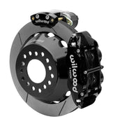Wilwood Superlite 4R rear brake kit, Big Ford new-style 2.50-inch offset, 12.88-inch GT rotors: Assembled rotor view with a black hydraulic service caliper on the side and a separate black electronic parking caliper above it.