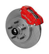 Wilwood Dynalite-M front brake kit, GM AFX ProSpindles, 11-inch plain rotors: Assembled plain rotor/hub with projecting wheel studs, center cap and red Dynalite-M caliper.