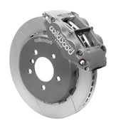 Wilwood BMW M3 and Z3 M Roadster front brake assembly with gray hard-anodized Superlite 6R caliper, 13.06-inch GT-slotted rotor and black rotor hat