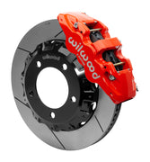 Wilwood Land Cruiser J200 and Lexus LX570 front brake assembly with red AERO6-DS caliper, 14.25-inch GT-slotted rotor and black rotor hat