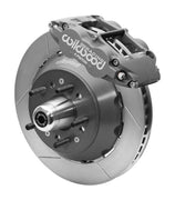 Wilwood Camaro and Firebird front brake assembly with gray hard-anodized Superlite 4R caliper, 12.19-inch GT-slotted rotor and central studded aluminum hub